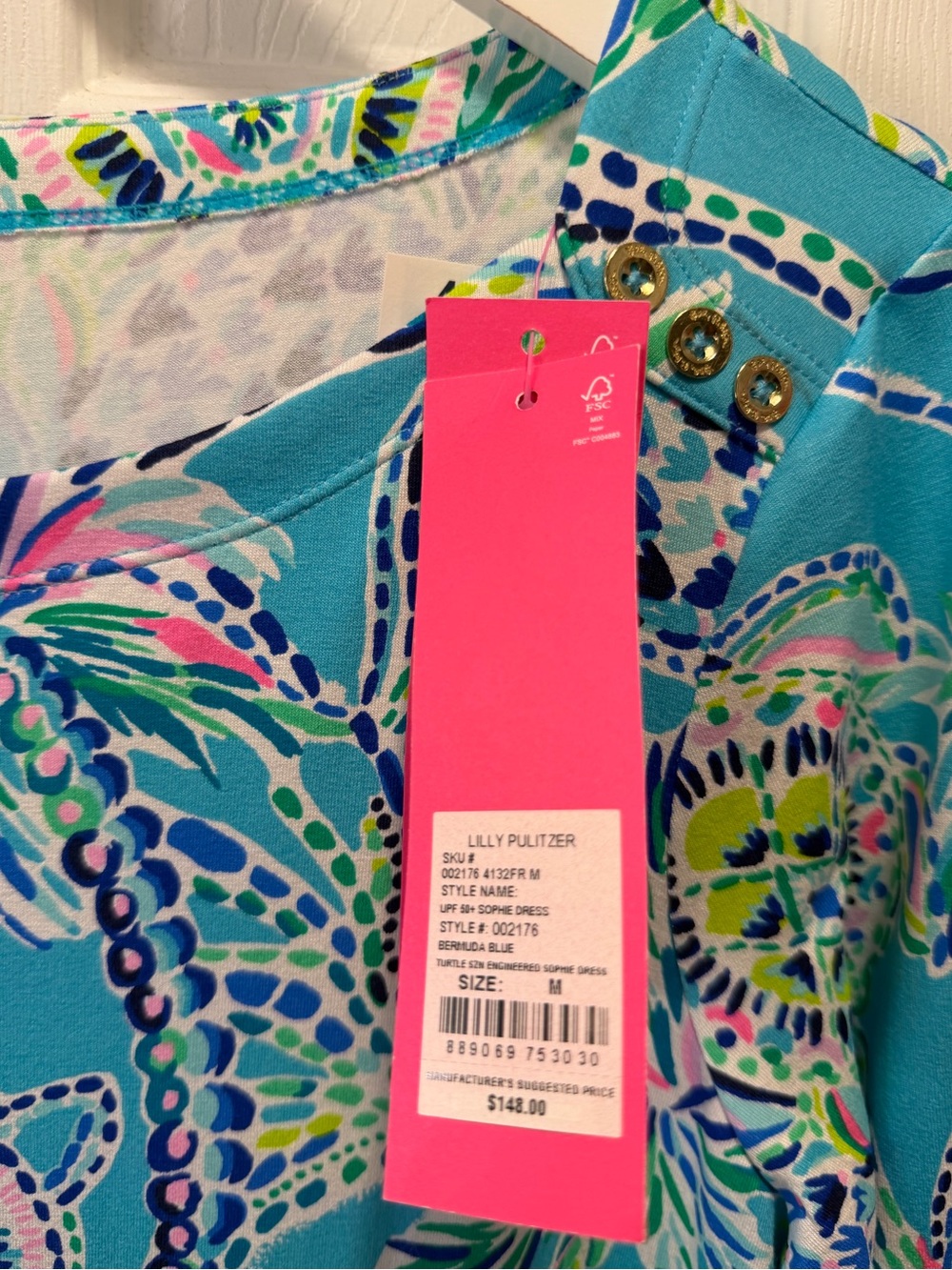 Lilly Pulitzer Sophie Dress UPF 50+ Bermuda Blue Turtle Szn Size M NWT - Picture 5 of 7